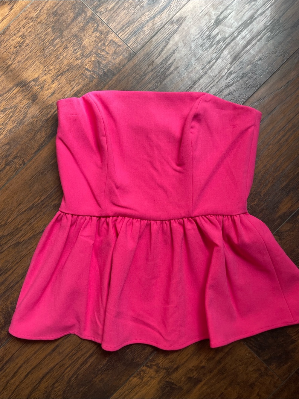 French Connection Bright Pink Strapless Peplum Top